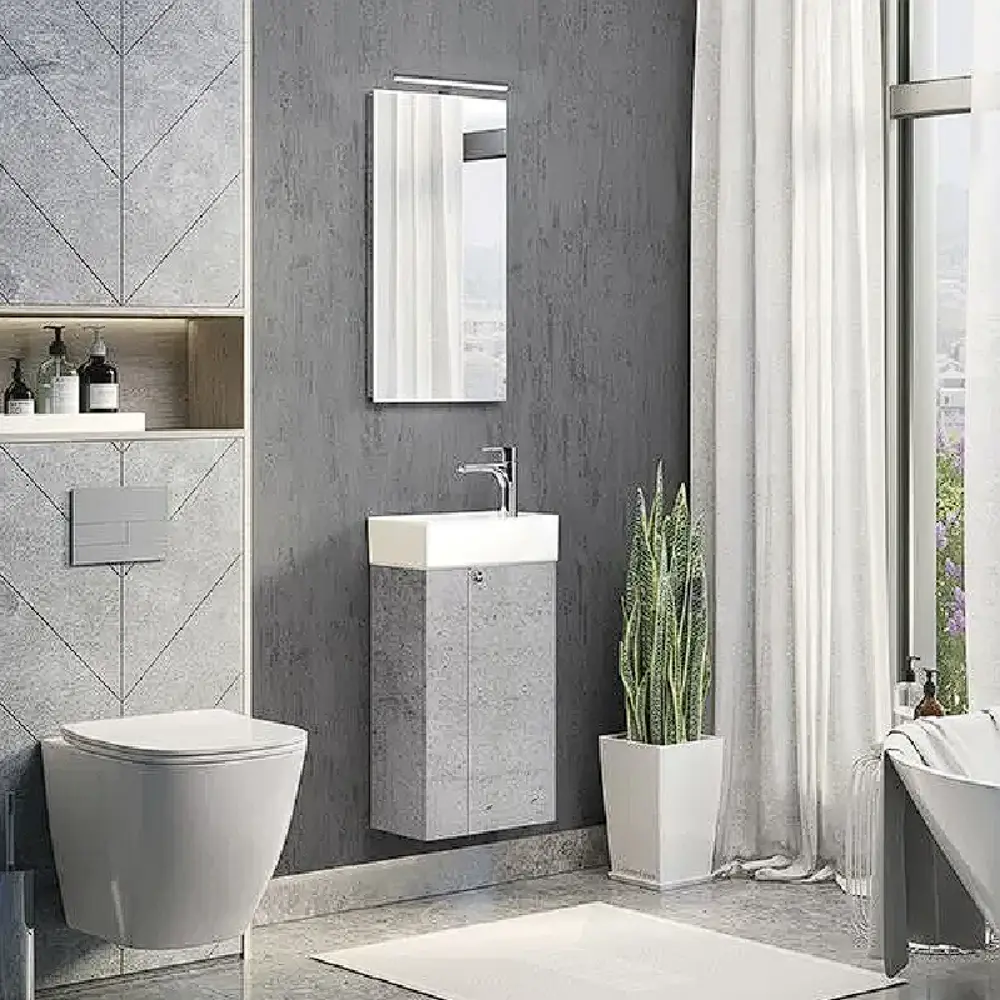 Фото 2 Зеркальный шкаф для ванной Comforty Асти-40 подвесной 39x71см цвет бетон светлый