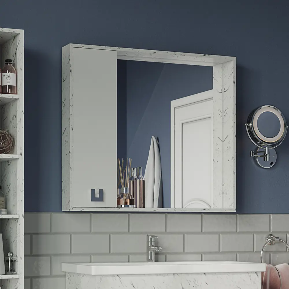 Фото 2 Зеркальный шкаф для ванной Misty Мия П-Ми03090-01Л 90x80см белый;серый Фото 2 Зеркальный шкаф для ванной Misty Мия П-Ми03090-01Л 90x80см белый;серый