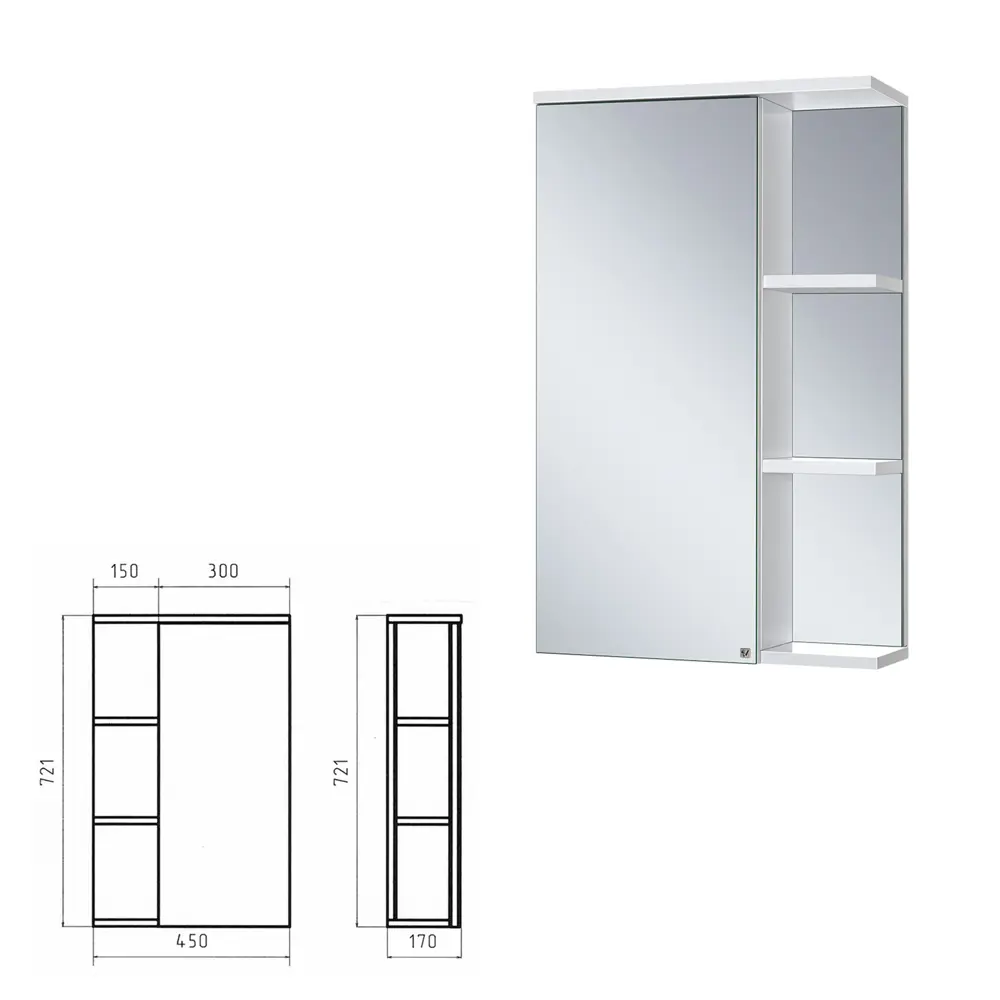 Фото 3 Зеркальный шкаф для ванной Misty Камея УТ000014153 45x72см белый Фото 3 Зеркальный шкаф для ванной Misty Камея УТ000014153 45x72см белый