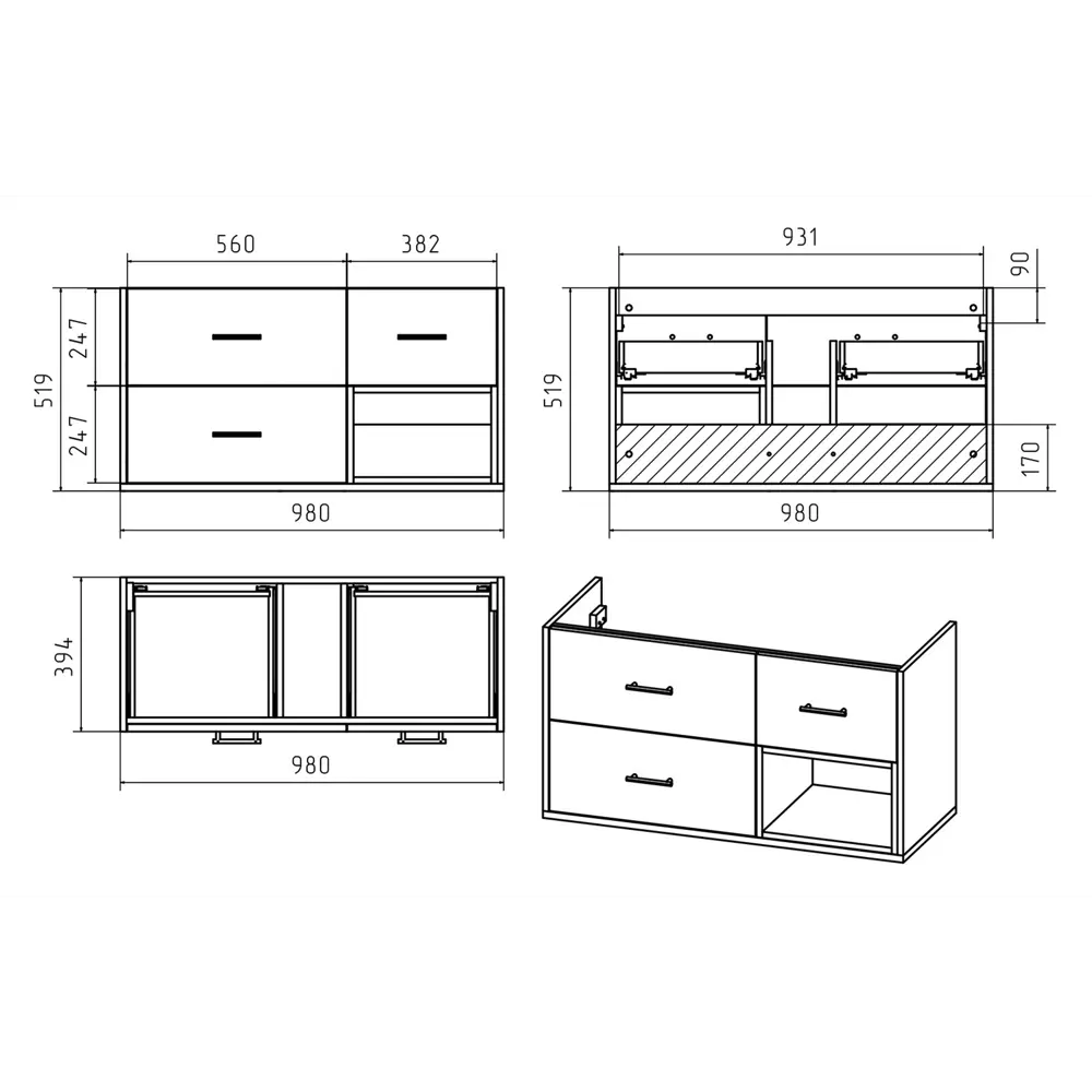 Фото 6 Тумба под раковину Misty Фетта УТ000011546 99см с раковиной цвет белый