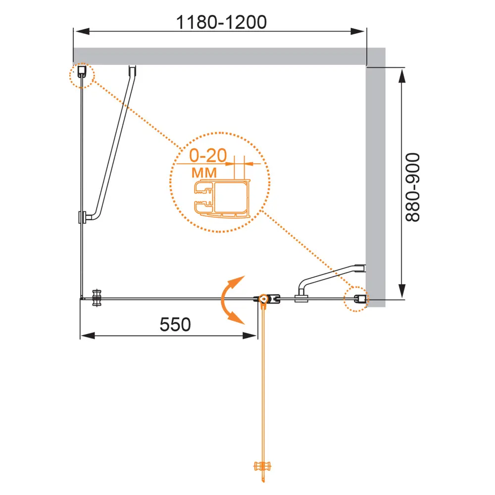Фото 2 Душевой уголок Cezares ELENA-W-AH-1-120/90-P-Cr-R прямой 120x90см хромированный профиль эффект стекла рифленый