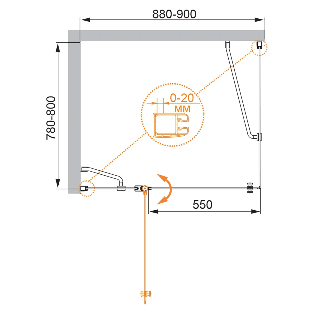 Фото 2 Душевой уголок Cezares ELENA-W-AH-1-90/80-P-Cr-L прямой 90x80см хромированный профиль эффект стекла рифленый