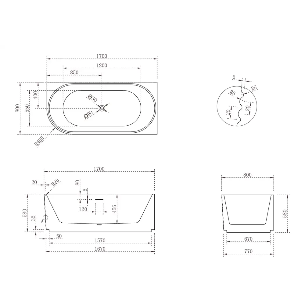 Фото 5 Отдельностоящая ванна Abber AB9438-1.7 R акрил 170x80см Фото 5 Отдельностоящая ванна Abber AB9438-1.7 R акрил 170x80см