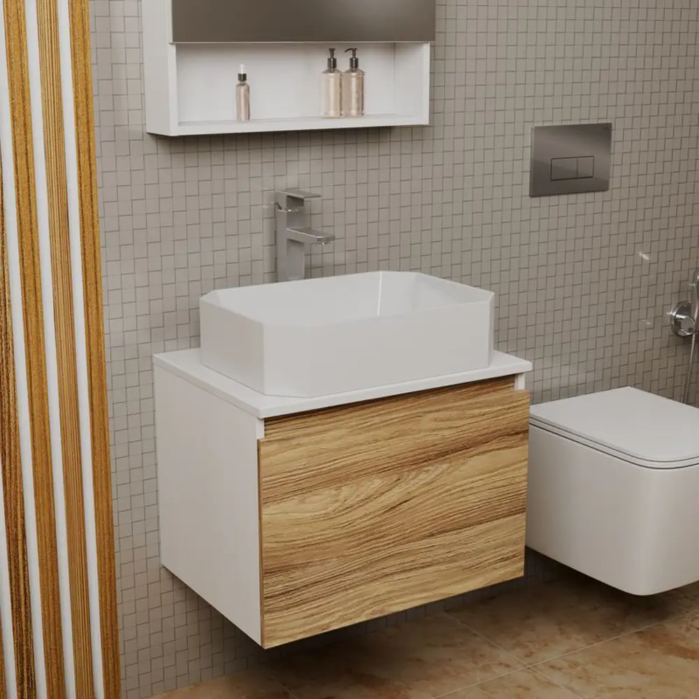 Фото 2 Тумба под раковину Bauedge Blackwood BD2478 подвесная 60см с раковиной, смесителем цвет дуб, белый, хром Фото 2 Тумба под раковину Bauedge Blackwood BD2478 подвесная 60см с раковиной, смесителем цвет дуб, белый, хром