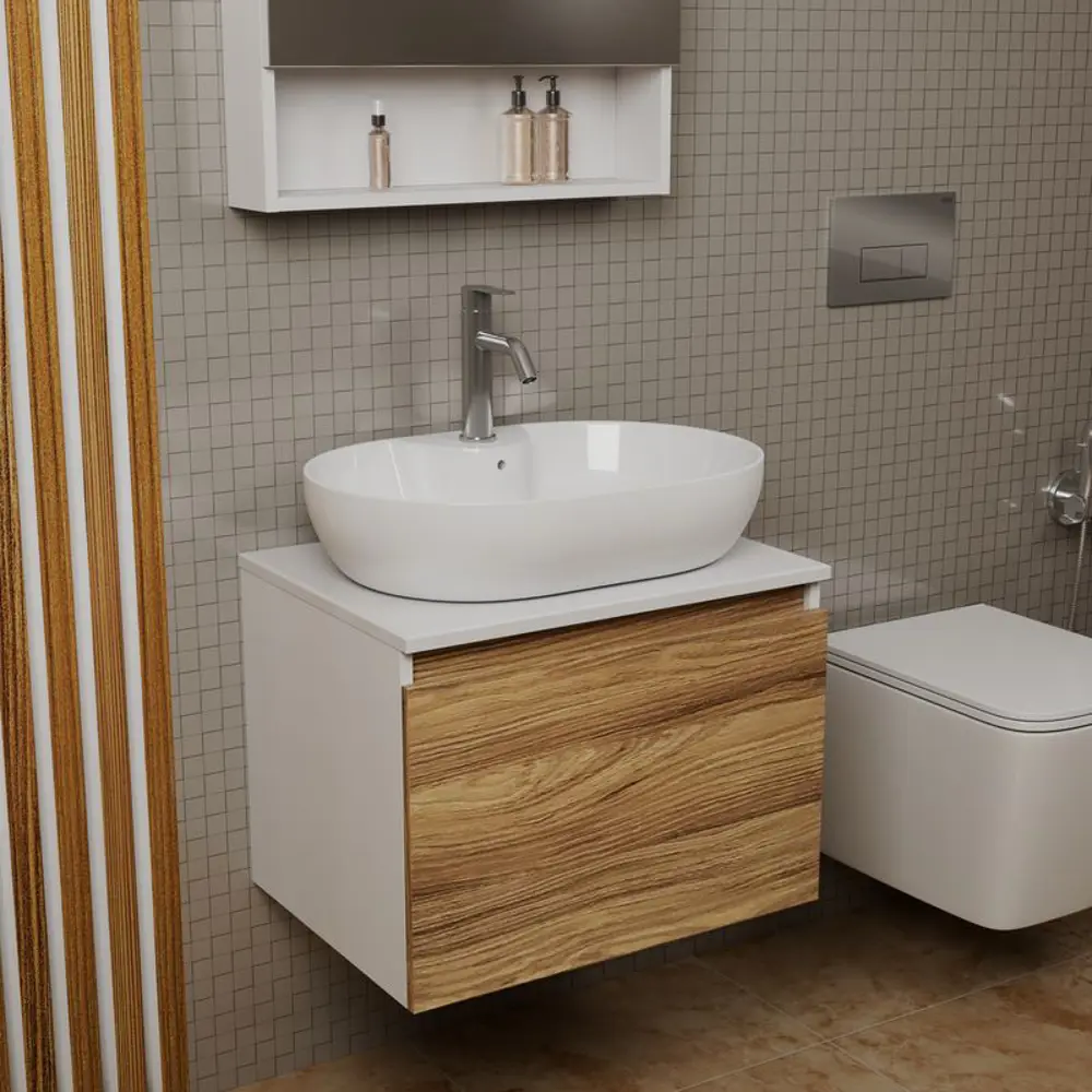 Фото 2 Тумба под раковину Bauedge Blackwood BD2531 подвесная 60см с раковиной, смесителем цвет дуб, хром, белый Фото 2 Тумба под раковину Bauedge Blackwood BD2531 подвесная 60см с раковиной, смесителем цвет дуб, хром, белый