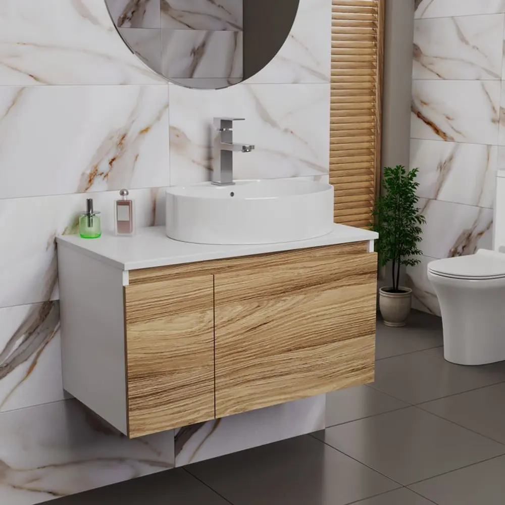 Фото 2 Тумба под раковину Bauedge Blackwood BD2590 подвесная 80см с раковиной, смесителем цвет дуб, белый, хром Фото 2 Тумба под раковину Bauedge Blackwood BD2590 подвесная 80см с раковиной, смесителем цвет дуб, белый, хром