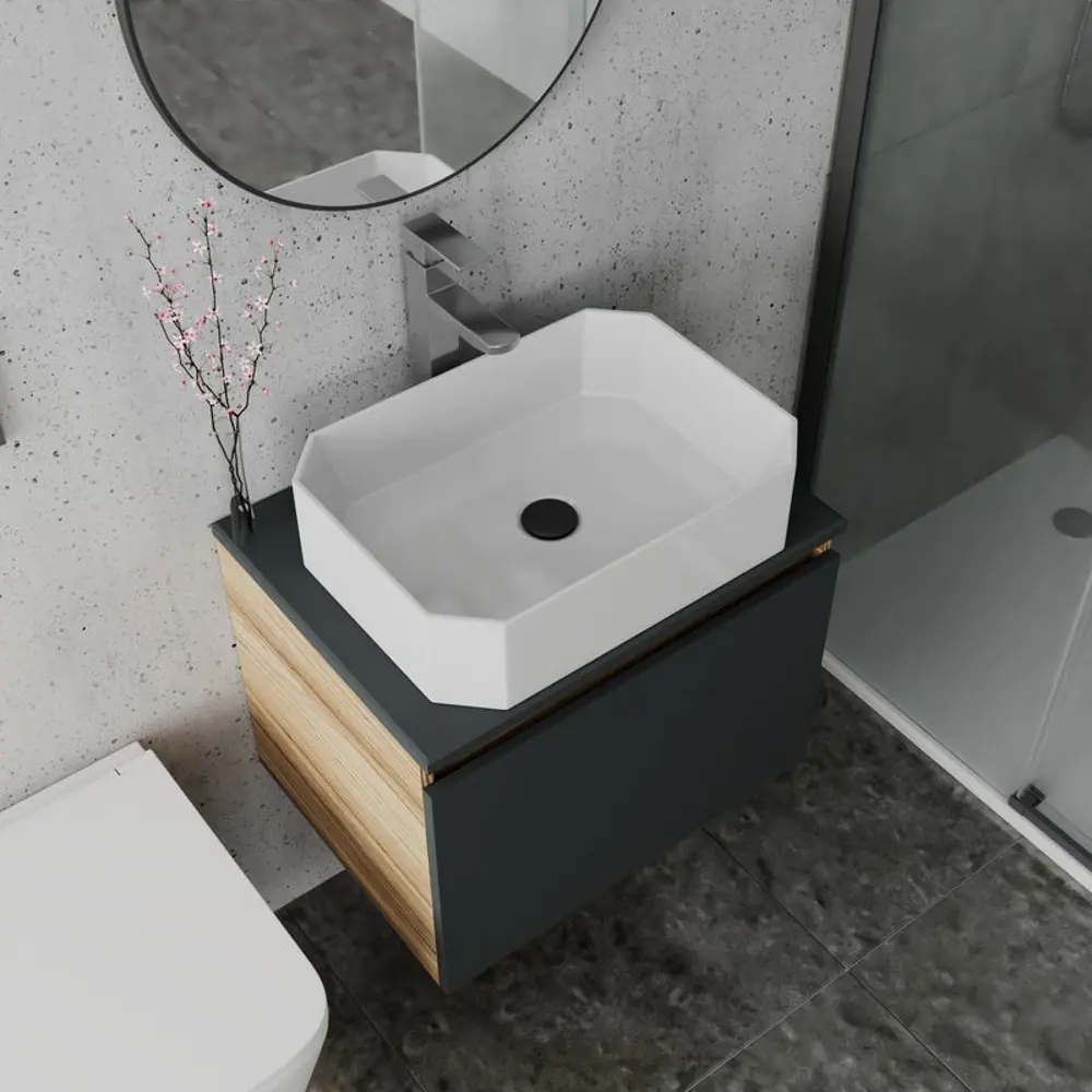 Фото 2 Тумба под раковину Bauedge Blackwood BD2647 подвесная 60см с раковиной, смесителем цвет графит, белый, хром, черный Фото 2 Тумба под раковину Bauedge Blackwood BD2647 подвесная 60см с раковиной, смесителем цвет графит, белый, хром, черный