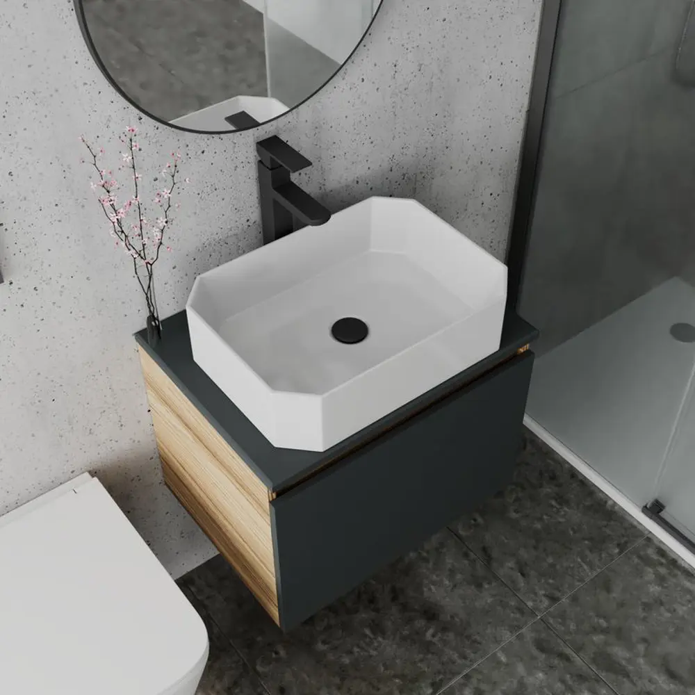 Фото 2 Тумба под раковину Bauedge Blackwood BD2650 подвесная 60см с раковиной, смесителем цвет черный, графит, белый Фото 2 Тумба под раковину Bauedge Blackwood BD2650 подвесная 60см с раковиной, смесителем цвет черный, графит, белый