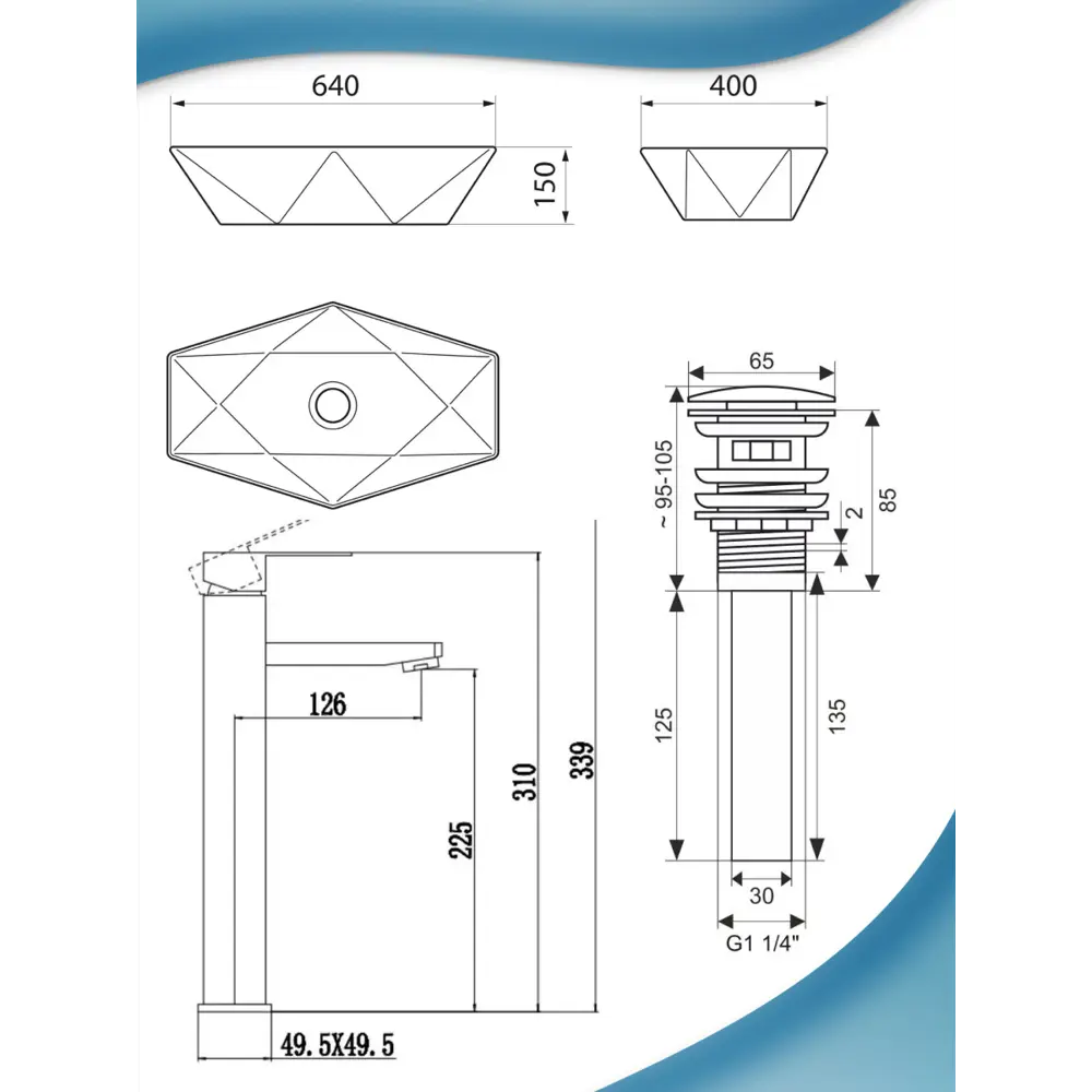 Фото 9 Раковина накладная Bauedge ybd2457 YBD2457 64см цвет белый Фото 9 Раковина накладная Bauedge ybd2457 YBD2457 64см цвет белый