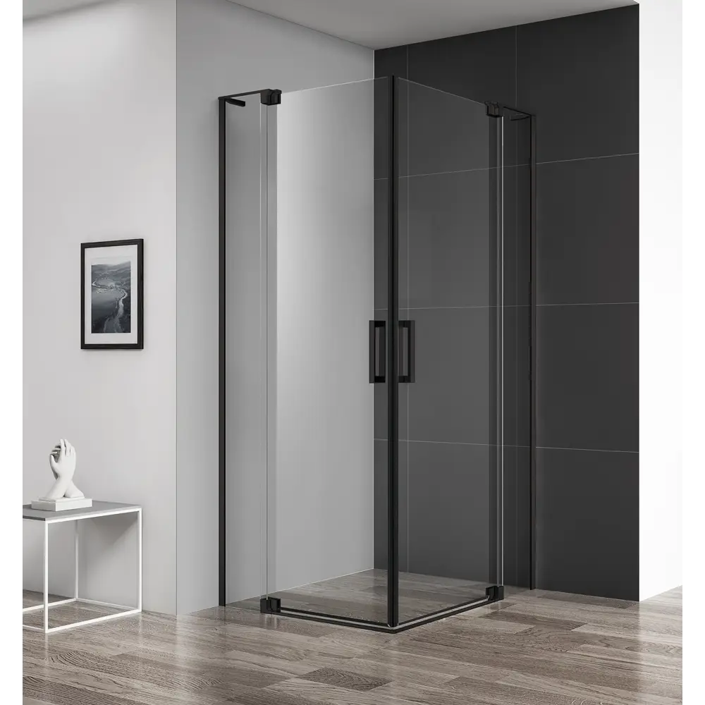Фото Душевой уголок Cezares SLIDER-AH-2-70/80-80/90-C-NERO прямой 70x80см черный профиль эффект стекла прозрачный