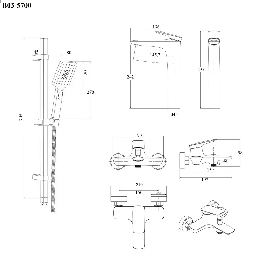 Фото 2 Душевой комплект Bond Cube B03-5700 70.50см цвет хром