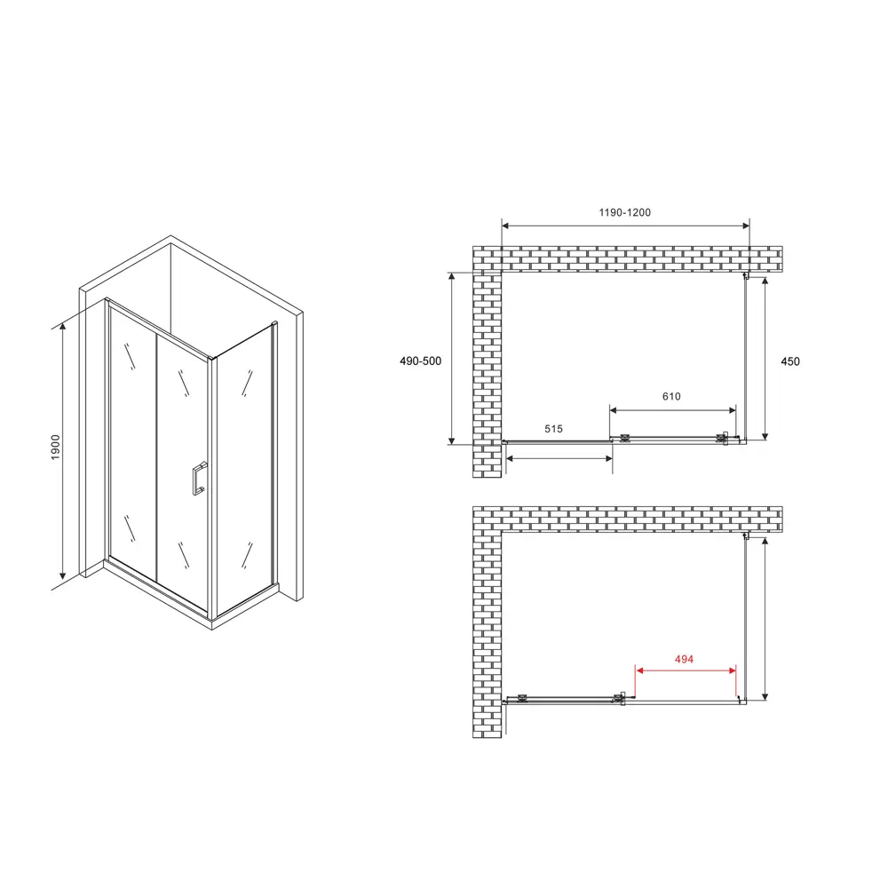 Фото 4 Душевой уголок Abber Schwarzer Diamant AG301205-S505 прямоугольный 50x120см хромированный профиль эффект стекла прозрачный