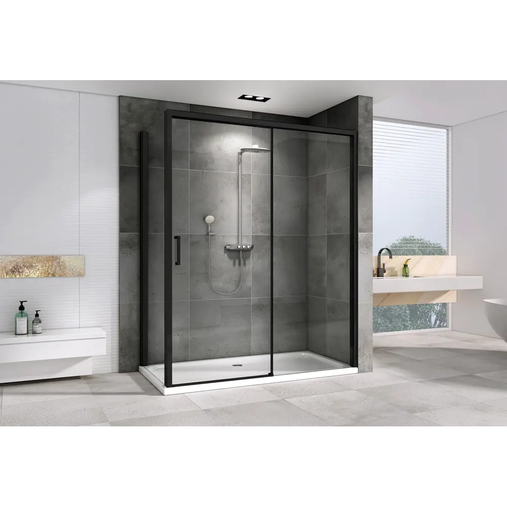 Фото Душевой уголок Abber Komfort AG93170B-S102B прямоугольный 100x170см черный профиль эффект стекла прозрачный Фото Душевой уголок Abber Komfort AG93170B-S102B прямоугольный 100x170см черный профиль эффект стекла прозрачный