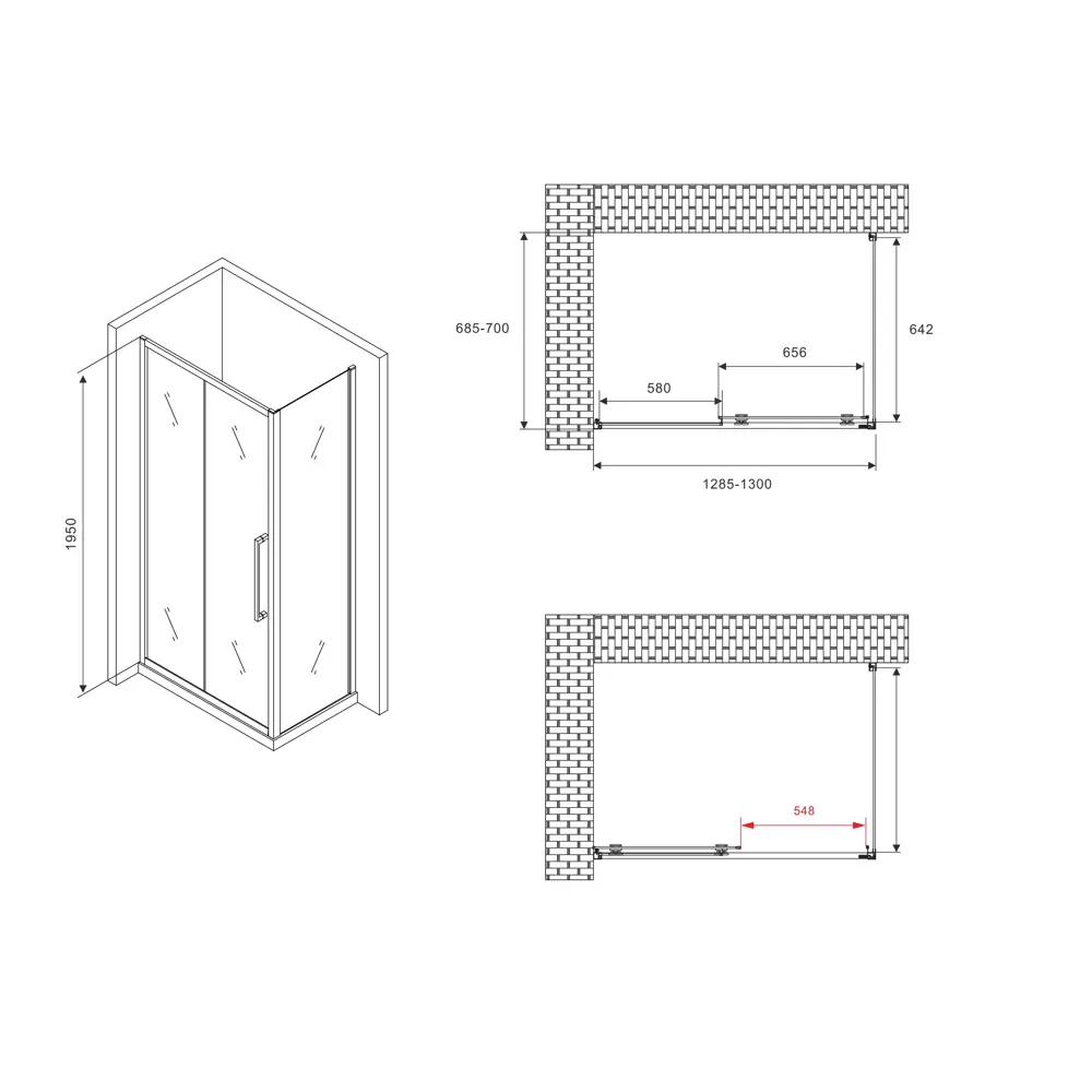 Фото 5 Душевой уголок Abber Schwarzer Diamant AG30130MH-S70M прямоугольный 70x130см хромированный профиль эффект стекла матовый Фото 5 Душевой уголок Abber Schwarzer Diamant AG30130MH-S70M прямоугольный 70x130см хромированный профиль эффект стекла матовый