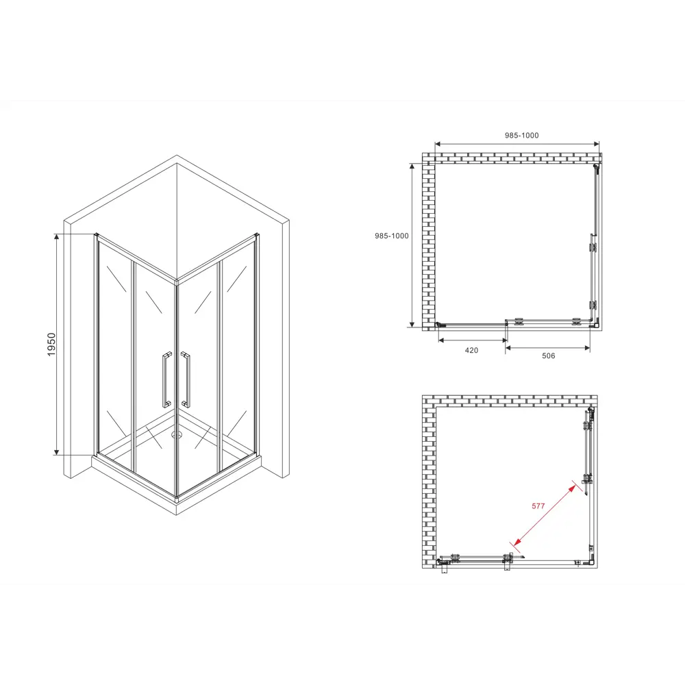 Фото 5 Душевой уголок Abber Schwarzer Diamant AG02100BDTH квадрат 100x100см черный профиль эффект стекла тонированный Фото 5 Душевой уголок Abber Schwarzer Diamant AG02100BDTH квадрат 100x100см черный профиль эффект стекла тонированный