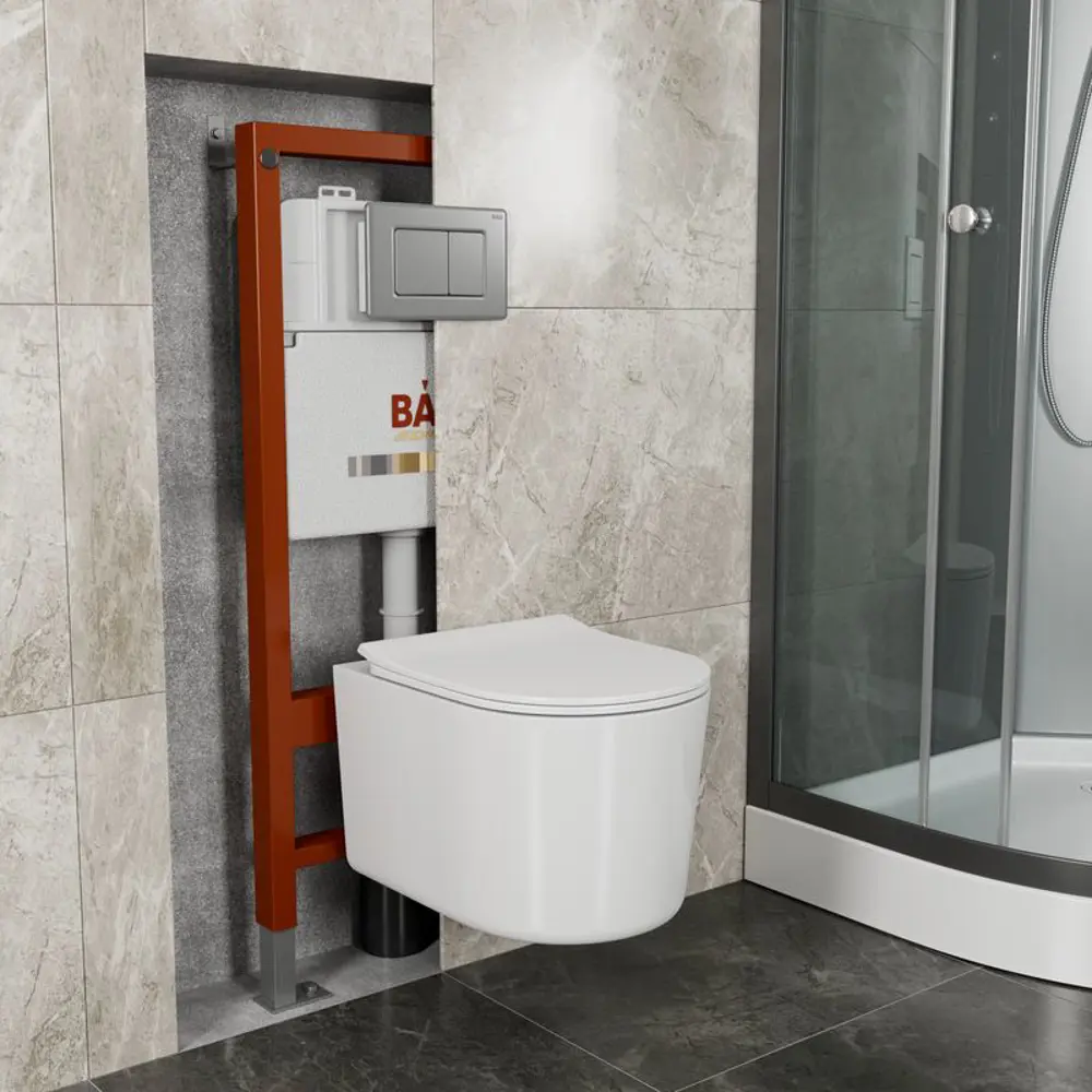 Фото 2 Комплект инсталляция BAUEDGE PRO унитаз подвесной безободковый Hotel быстросъемное сиденье микролифт кнопка смыва Stil Gun Grey Фото 2 Комплект инсталляция BAUEDGE PRO унитаз подвесной безободковый Hotel быстросъемное сиденье микролифт кнопка смыва Stil Gun Grey