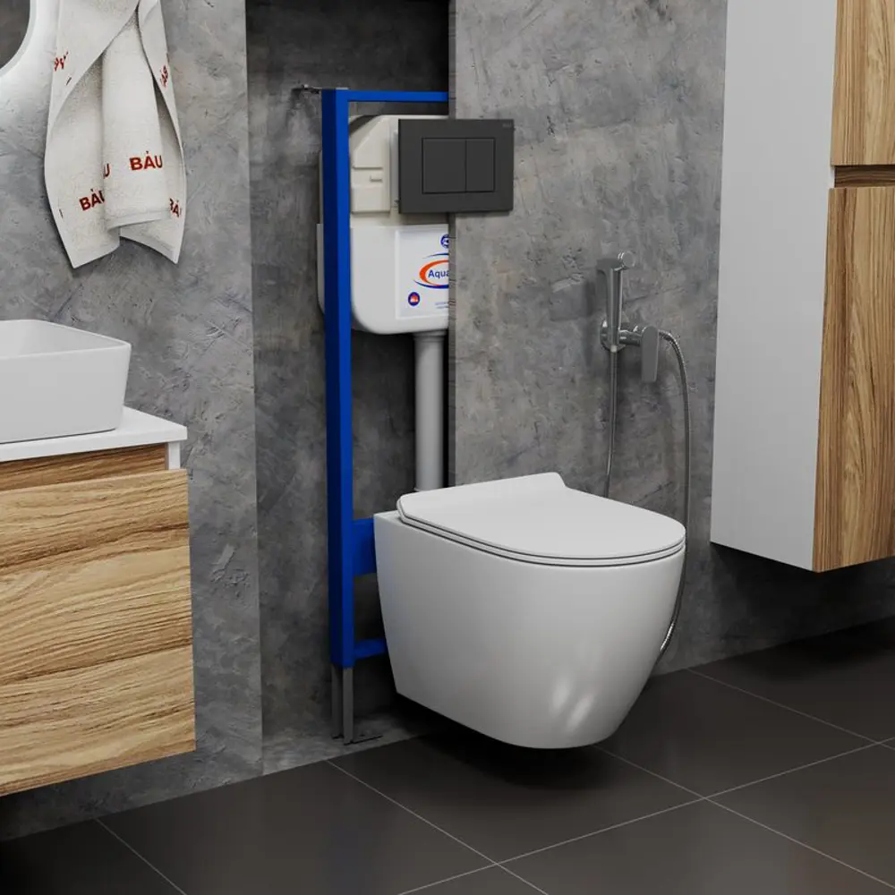 Фото 2 Комплект инсталляция BAUEDGE Aquanika унитаз безободковый Dream PRO сиденье дюропласт микролифт кнопка смыва Stil черный матовый Фото 2 Комплект инсталляция BAUEDGE Aquanika унитаз безободковый Dream PRO сиденье дюропласт микролифт кнопка смыва Stil черный матовый