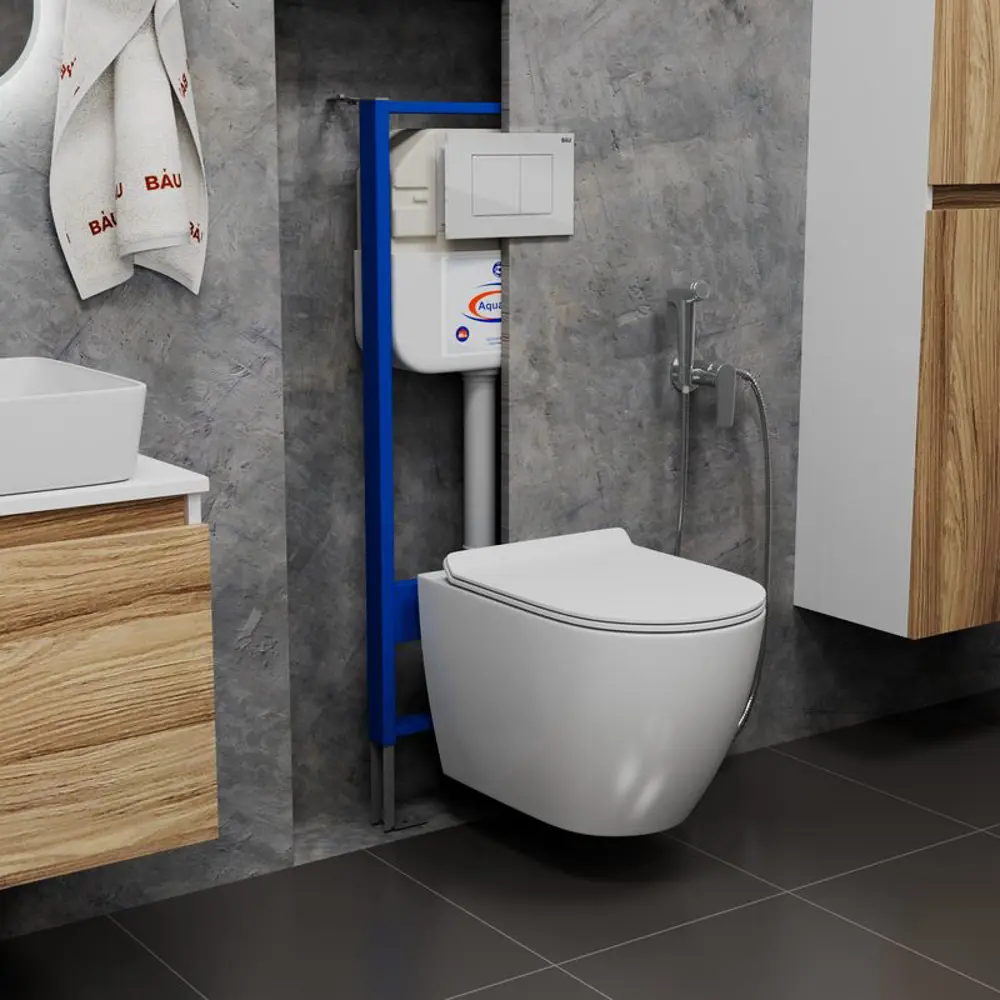 Фото 2 Комплект инсталляция BAUEDGE Aquanika унитаз безободковый Dream PRO сиденье дюропласт микролифт кнопка смыва Stil для инсталляции Фото 2 Комплект инсталляция BAUEDGE Aquanika унитаз безободковый Dream PRO сиденье дюропласт микролифт кнопка смыва Stil для инсталляции