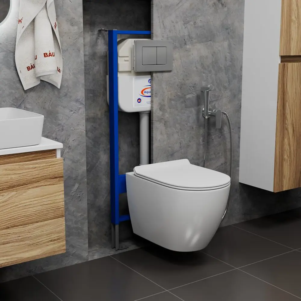 Фото 2 Комплект инсталляция BAUEDGE Aquanika унитаз безободковый Dream PRO сиденье дюропласт микролифт кнопка смыва Stil Gun Grey Фото 2 Комплект инсталляция BAUEDGE Aquanika унитаз безободковый Dream PRO сиденье дюропласт микролифт кнопка смыва Stil Gun Grey
