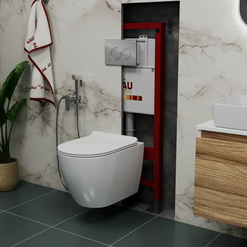 Фото 2 Комплект инсталляция BAUEDGE PRO унитаз подвесной безободковый Dream сиденье дюропласт микролифт кнопка смыва BAU Dream хром Фото 2 Комплект инсталляция BAUEDGE PRO унитаз подвесной безободковый Dream сиденье дюропласт микролифт кнопка смыва BAU Dream хром