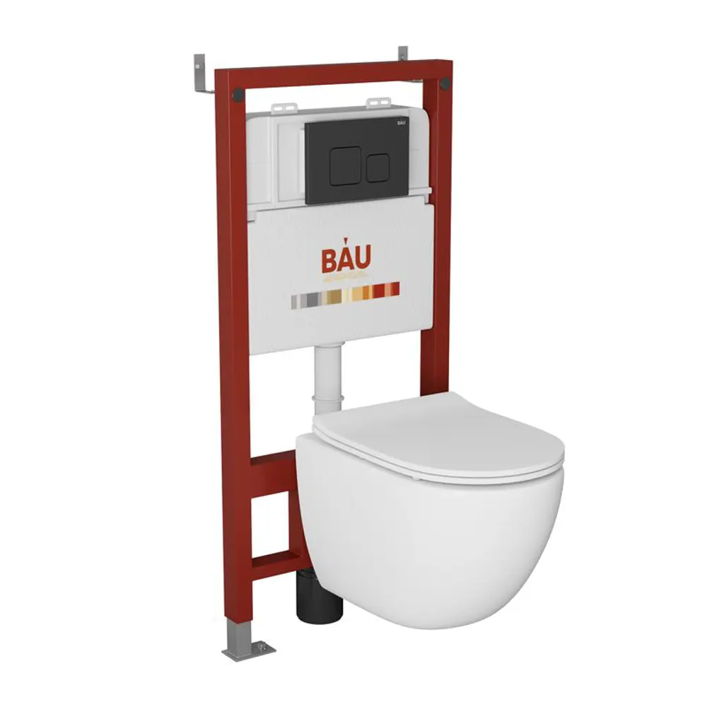 Фото Комплект инсталляция BAUEDGE PRO унитаз подвесной безободковый Dream-2 сиденье быстросъемное микролифт кнопка смыва BAU Soul черная Фото Комплект инсталляция BAUEDGE PRO унитаз подвесной безободковый Dream-2 сиденье быстросъемное микролифт кнопка смыва BAU Soul черная