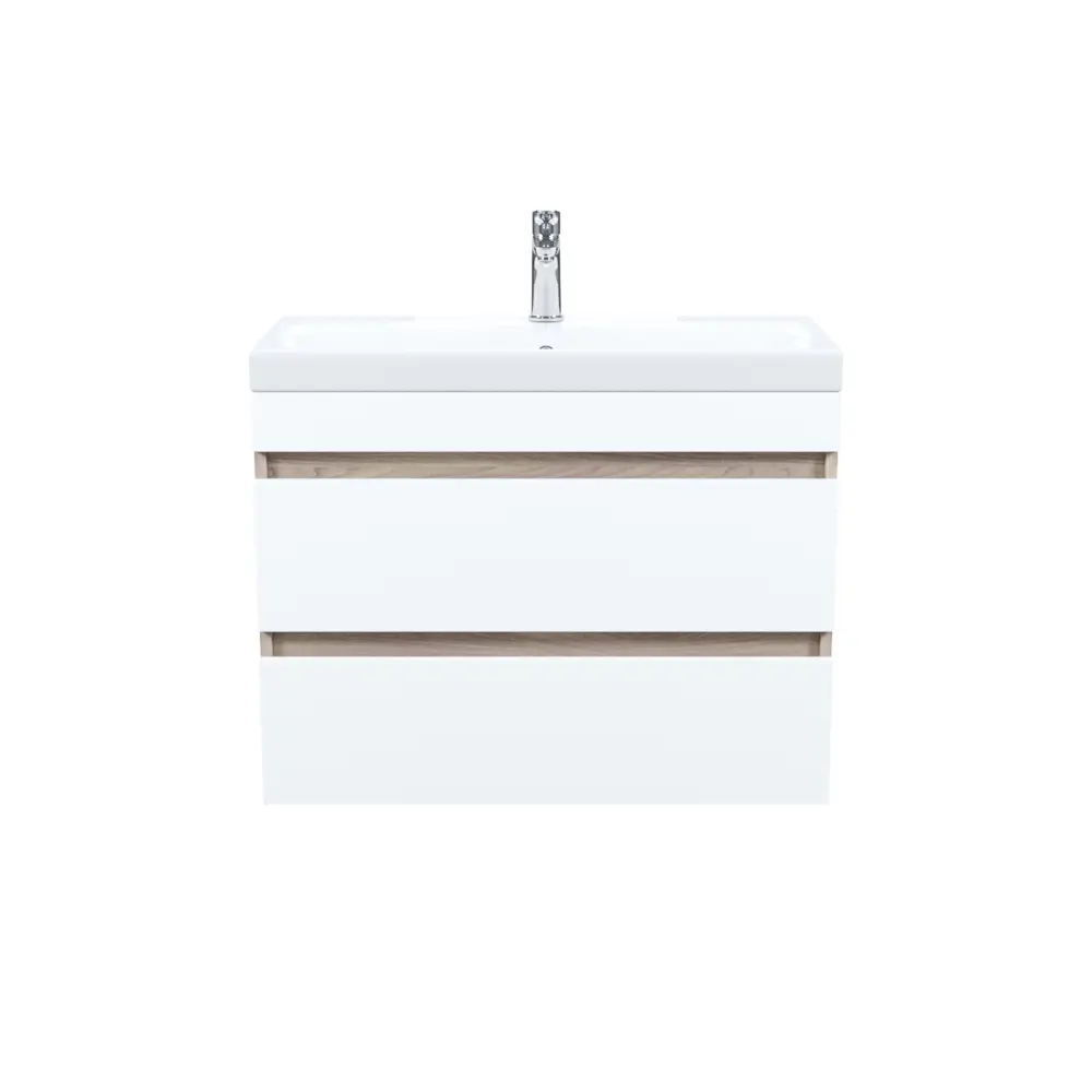 Фото 2 Тумба с раковиной подвесная с ящиками IDDIS Zodiac 80 см белая/под дерево ZOD8AB0i95K, с раковиной