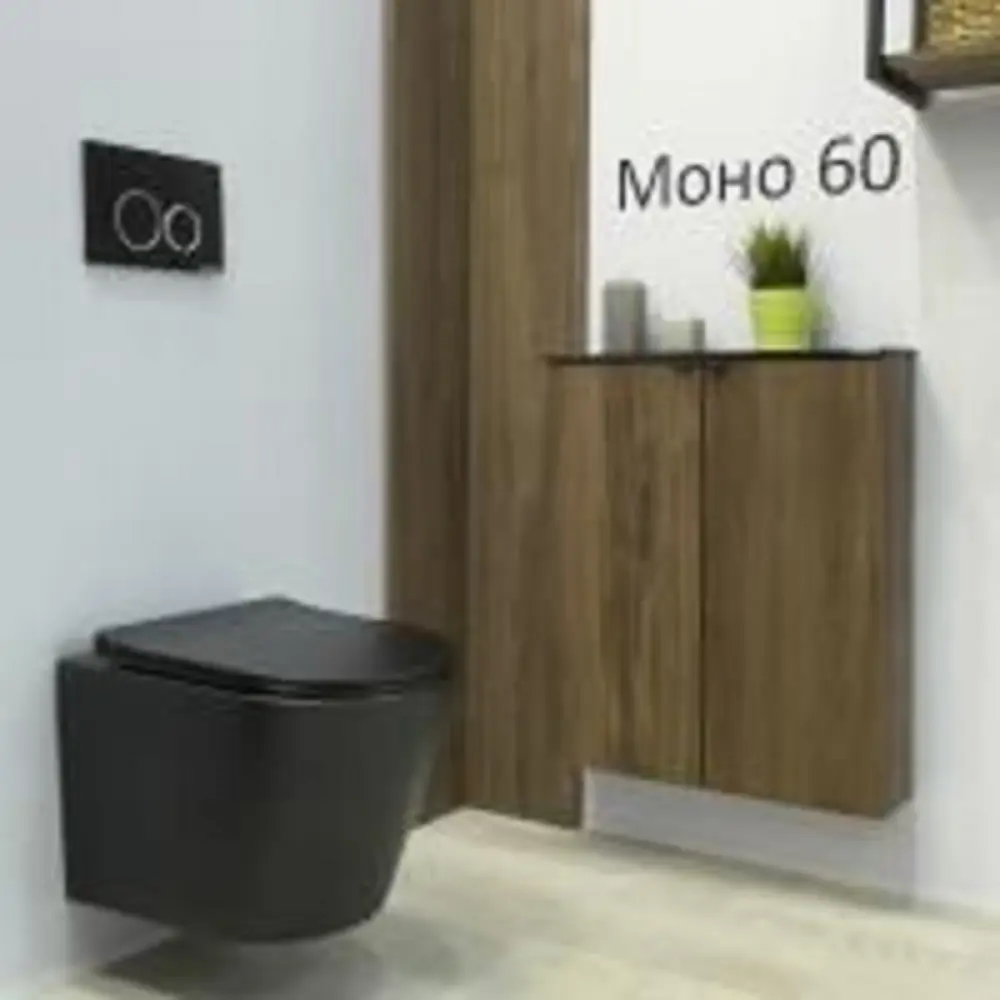 Фото Шкаф подвесной Comforty Моно-60 дуб тёмно-коричневый с черной столешницей Фото Шкаф подвесной Comforty Моно-60 дуб тёмно-коричневый с черной столешницей