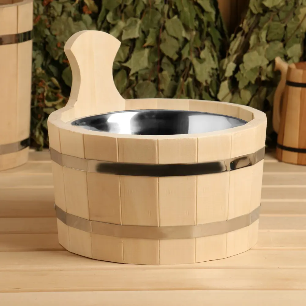 Фото 5 Шайка из липы 3 л круглая нержавеющая вставка Добропаровъ