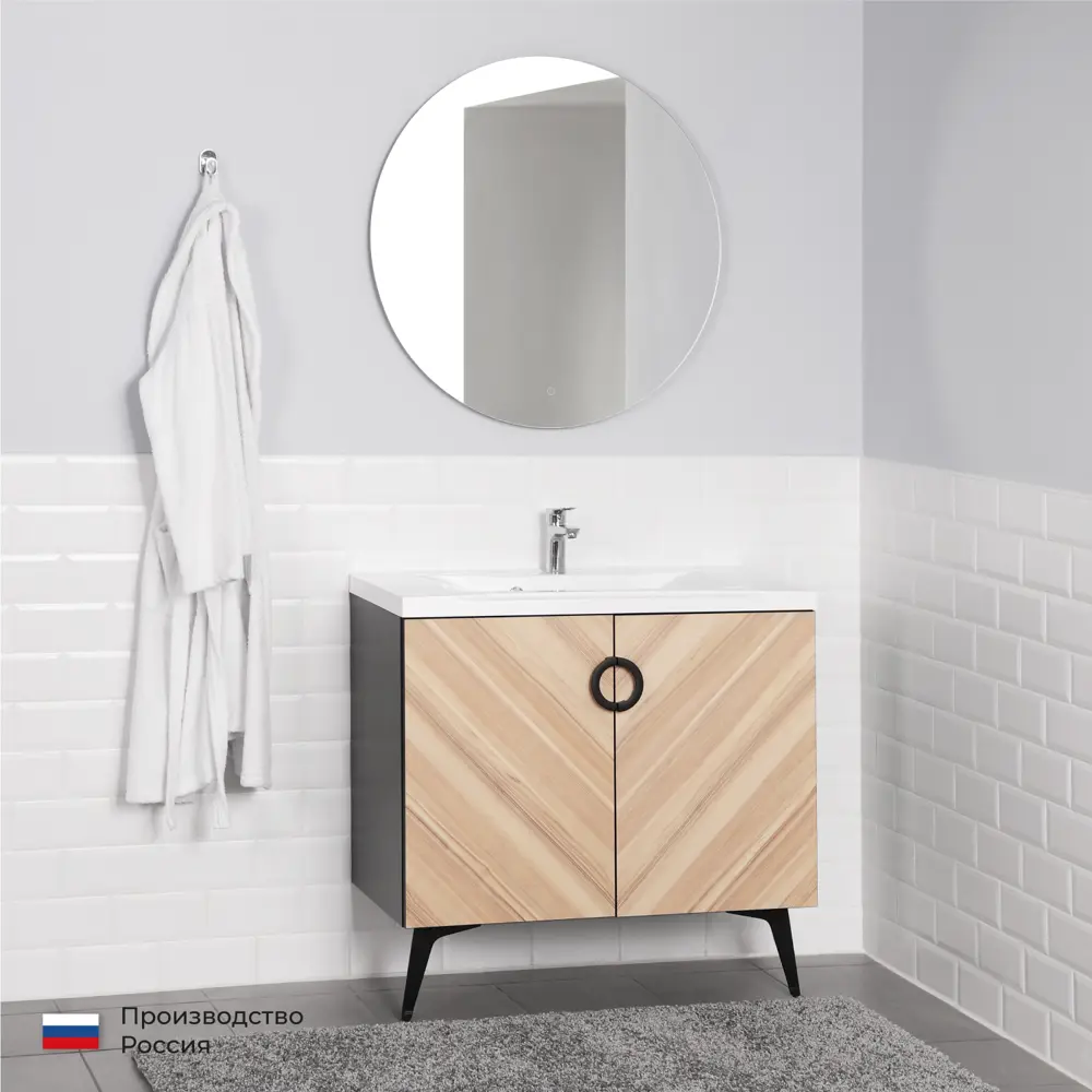 Фото 8 Тумба под раковину Итана Palladio 4657810333772 с раковиной 89.10см цвет дуб бурбон