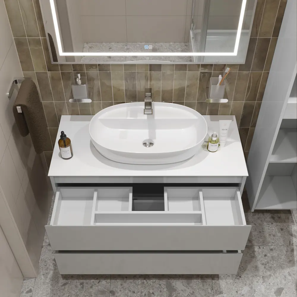 Фото 4 Тумба со столешницей и накладной раковиной подвесная BelBagno KRAFT 100 kraft100bo-kepbo-1346-set Фото 4 Тумба со столешницей и накладной раковиной подвесная BelBagno KRAFT 100 kraft100bo-kepbo-1346-set