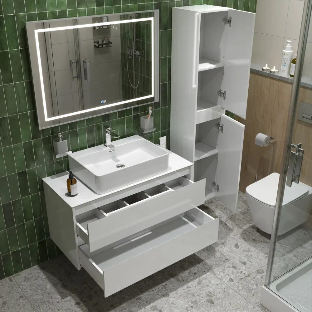 Фото 4 Тумба со столешницей и накладной раковиной подвесная BelBagno KRAFT 100 kraft100bo-kepbo-1338-set Фото 4 Тумба со столешницей и накладной раковиной подвесная BelBagno KRAFT 100 kraft100bo-kepbo-1338-set