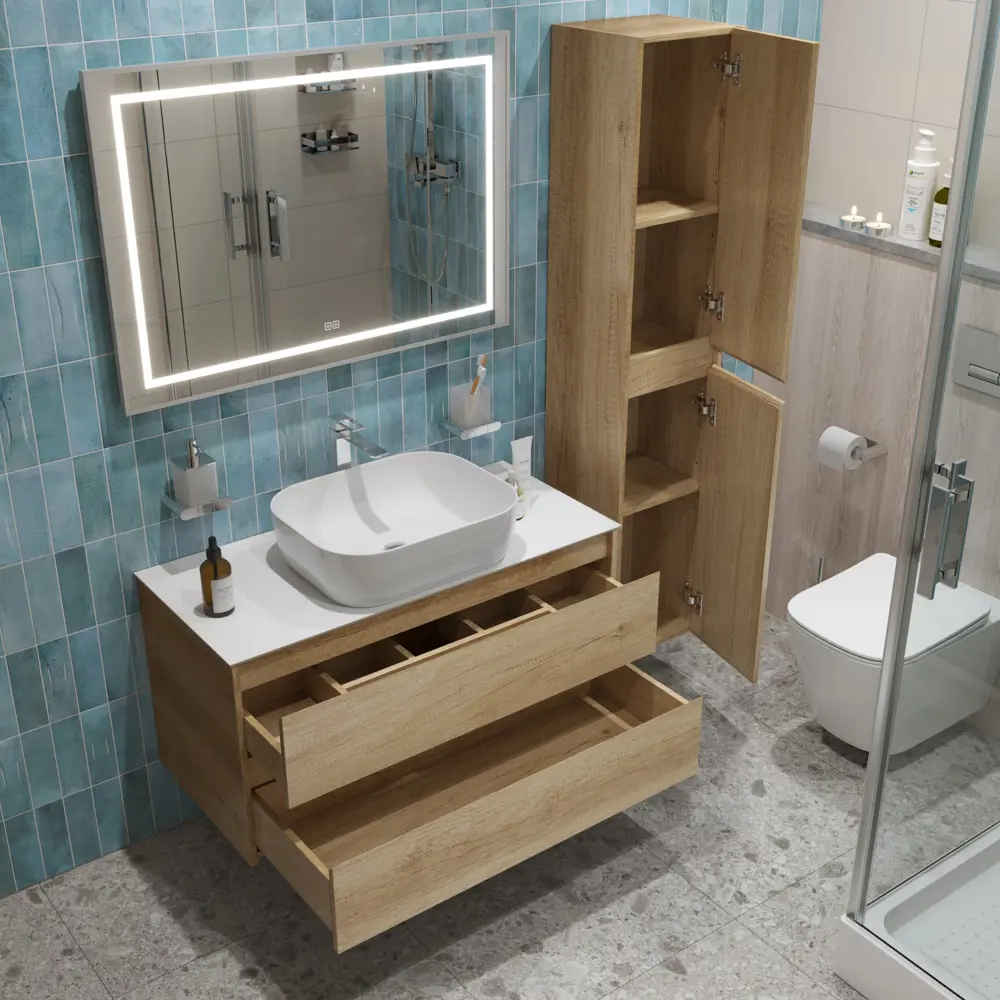 Фото 4 Тумба со столешницей и накладной раковиной подвесная BelBagno KRAFT 100 kraft100rnn-kepbo-1302-set Фото 4 Тумба со столешницей и накладной раковиной подвесная BelBagno KRAFT 100 kraft100rnn-kepbo-1302-set