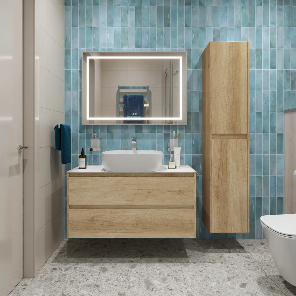 Фото Тумба со столешницей и накладной раковиной подвесная BelBagno KRAFT 100 kraft100rnn-kepbo-1302-set Фото Тумба со столешницей и накладной раковиной подвесная BelBagno KRAFT 100 kraft100rnn-kepbo-1302-set