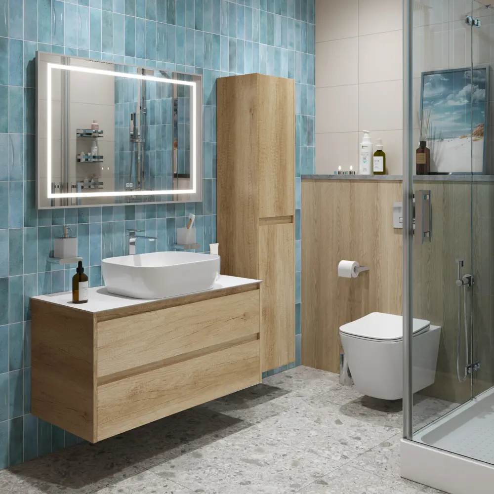 Фото 2 Тумба со столешницей и накладной раковиной подвесная BelBagno KRAFT 100 kraft100rnn-kepbo-1302-set Фото 2 Тумба со столешницей и накладной раковиной подвесная BelBagno KRAFT 100 kraft100rnn-kepbo-1302-set