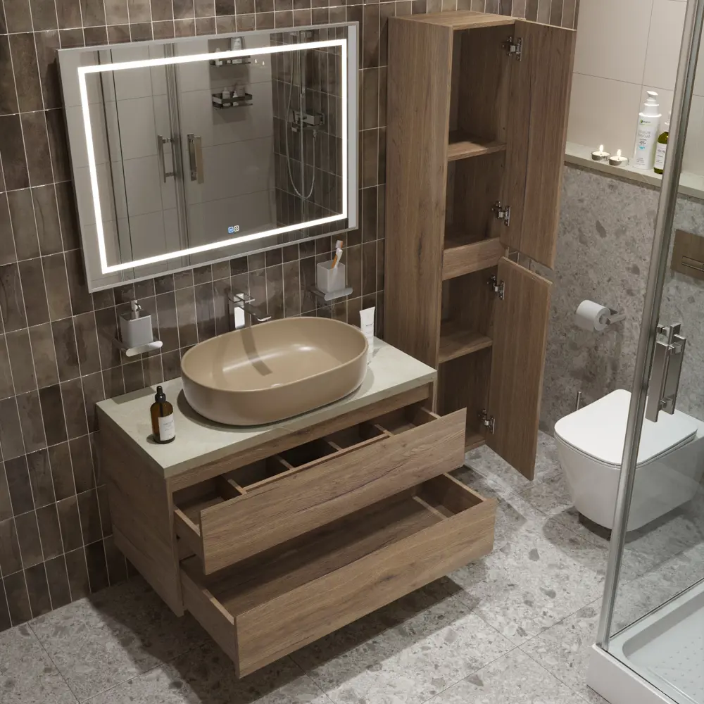 Фото 4 Тумба со столешницей и накладной раковиной подвесная BelBagno KRAFT 100 kraft100rt-kepmco-1084h316-set Фото 4 Тумба со столешницей и накладной раковиной подвесная BelBagno KRAFT 100 kraft100rt-kepmco-1084h316-set