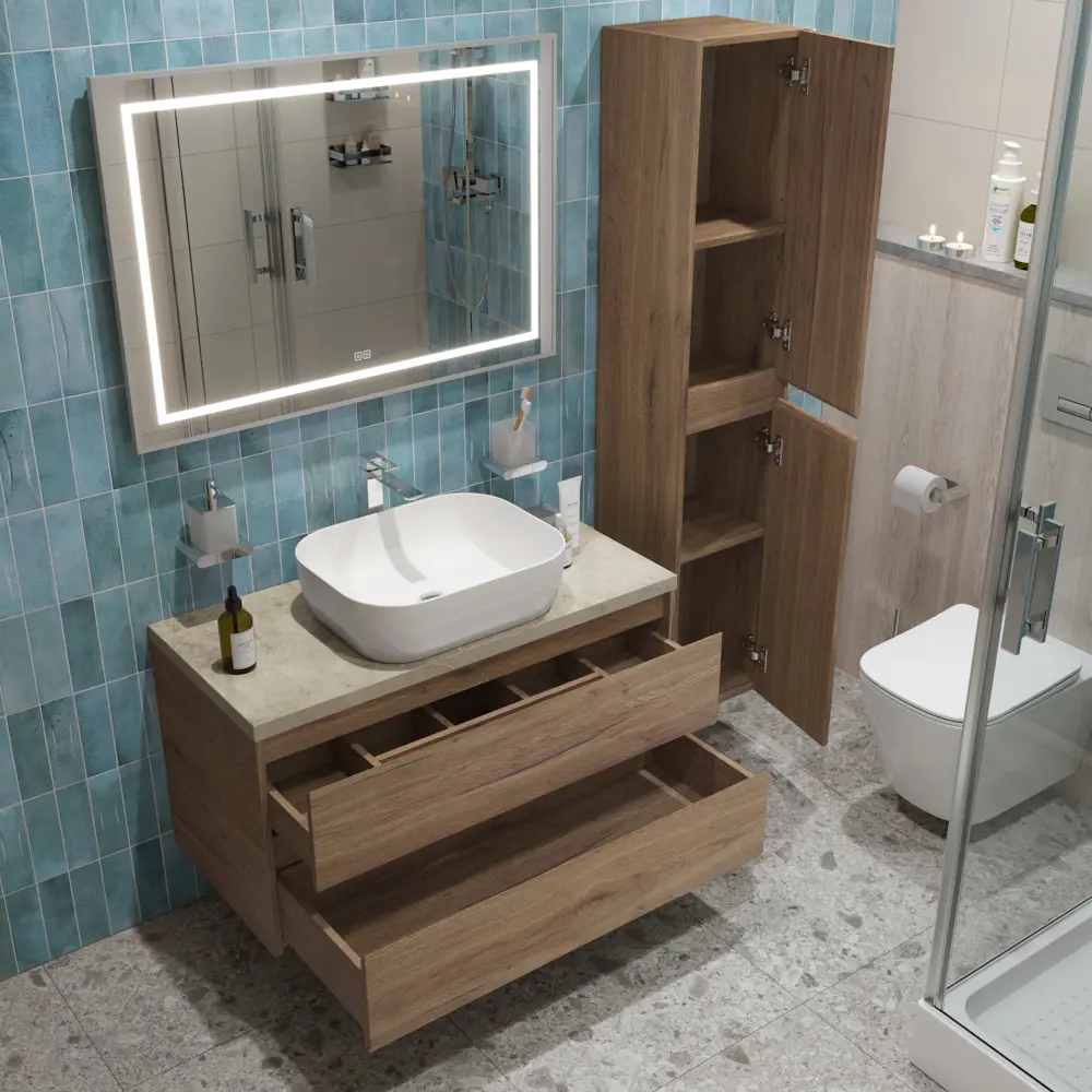 Фото 4 Тумба со столешницей и накладной раковиной подвесная BelBagno KRAFT 100 kraft100rt-kepmco-1302-set Фото 4 Тумба со столешницей и накладной раковиной подвесная BelBagno KRAFT 100 kraft100rt-kepmco-1302-set
