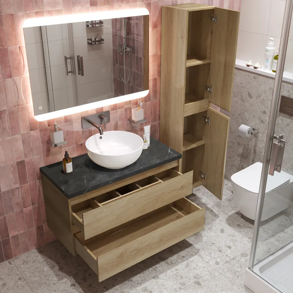 Фото 3 Тумба со столешницей и накладной раковиной подвесная BelBagno KRAFT 80 kraft80rnn-kepmno-1077-set Фото 3 Тумба со столешницей и накладной раковиной подвесная BelBagno KRAFT 80 kraft80rnn-kepmno-1077-set