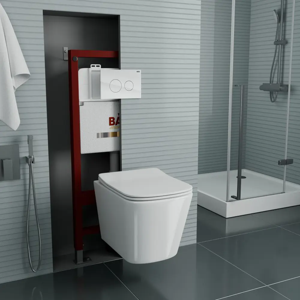 Фото 2 Комплект инсталляция с унитазом Bauedge BAU PRO Q111300-BS0002-Q00010 подвесной безободковый цвет белый Фото 2 Комплект инсталляция с унитазом Bauedge BAU PRO Q111300-BS0002-Q00010 подвесной безободковый цвет белый