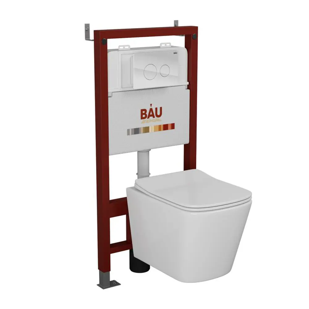 Фото Комплект инсталляция с унитазом Bauedge BAU PRO Q111300-BS0002-Q00010 подвесной безободковый цвет белый Фото Комплект инсталляция с унитазом Bauedge BAU PRO Q111300-BS0002-Q00010 подвесной безободковый цвет белый