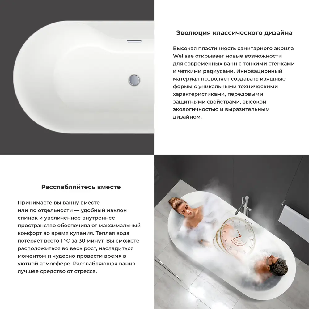 Фото 2 Отдельностоящая ванна Wellsee Vanille Joie 236501002 акриловая 180x85 см с ножками, экраном и сливом-переливом Фото 2 Отдельностоящая ванна Wellsee Vanille Joie 236501002 акриловая 180x85 см с ножками, экраном и сливом-переливом