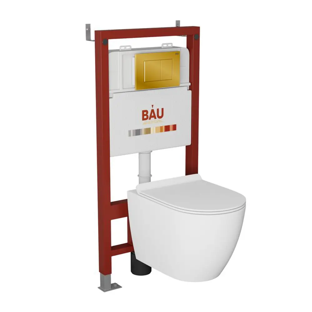 Фото 2 Комплект Bauedge 6 в 1: инсталляция Bau pro унитаз подвесной безободковый Bau Dream pro сиденье дюропласт микролифт кнопка смыва Bau Stil золото Фото 2 Комплект Bauedge 6 в 1: инсталляция Bau pro унитаз подвесной безободковый Bau Dream pro сиденье дюропласт микролифт кнопка смыва Bau Stil золото