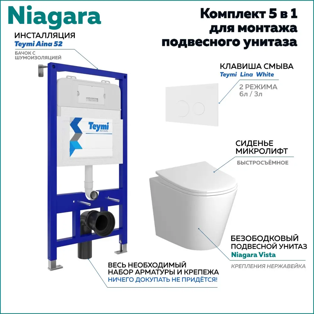 Фото Комплект инсталляция с унитазом Niagara f08249 цвет белый Фото Комплект инсталляция с унитазом Niagara f08249 цвет белый