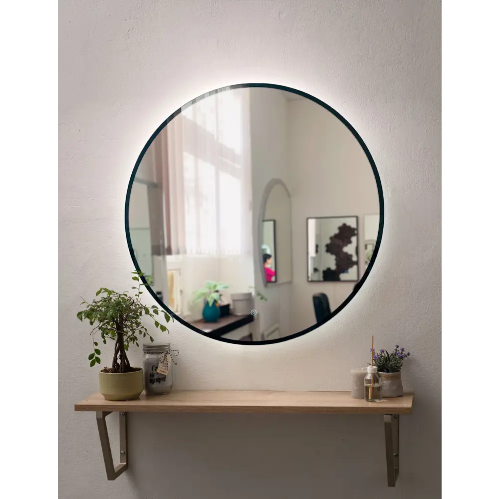 Фото Зеркало для ванной Alfa mirrors Natali ram black 80 Na-8d-ram черный с подсветкой 80x80см Фото Зеркало для ванной Alfa mirrors Natali ram black 80 Na-8d-ram черный с подсветкой 80x80см