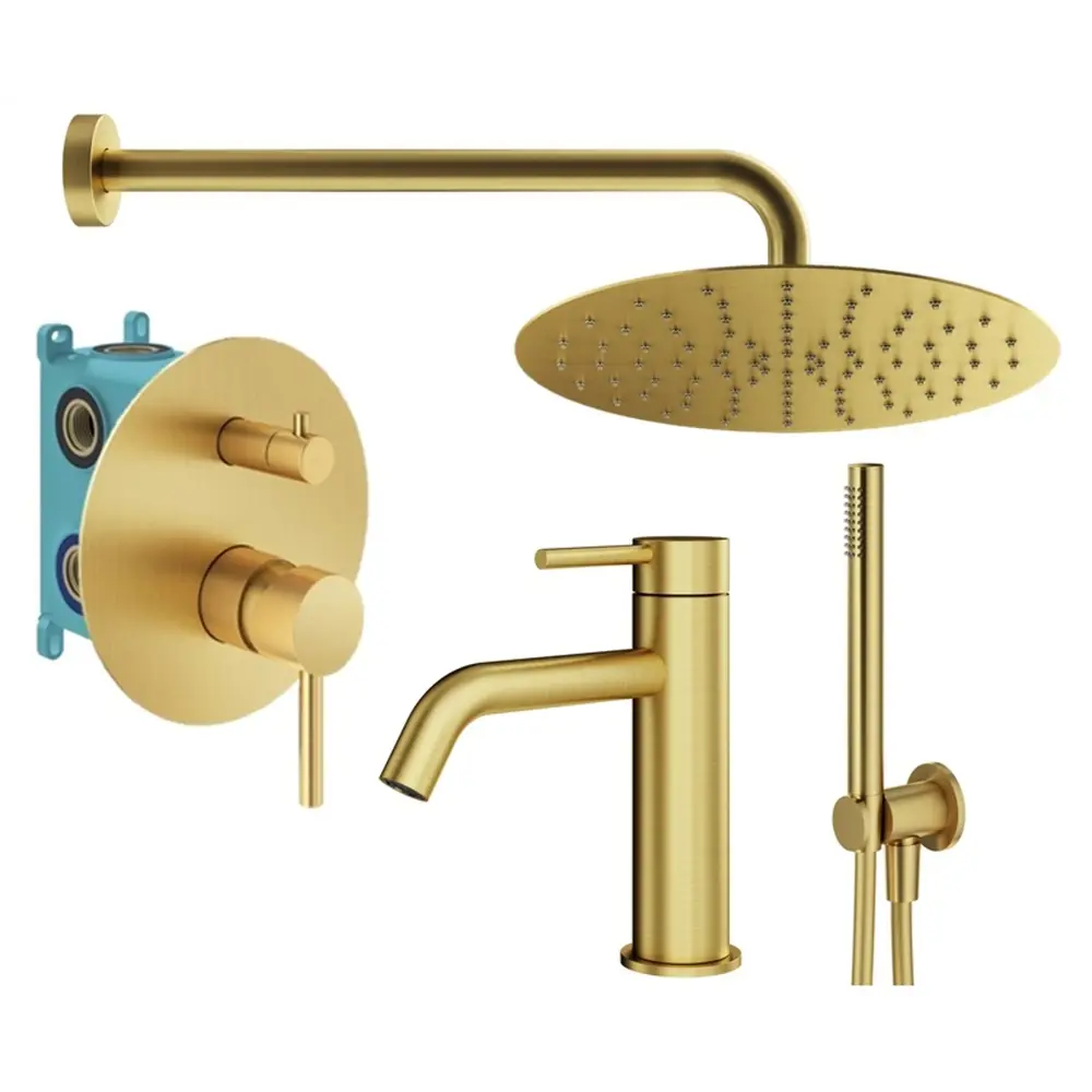 Фото Комплект смесителей для душа Plumberia Selection KITXO18OB53, золото брашированное Фото Комплект смесителей для душа Plumberia Selection KITXO18OB53, золото брашированное