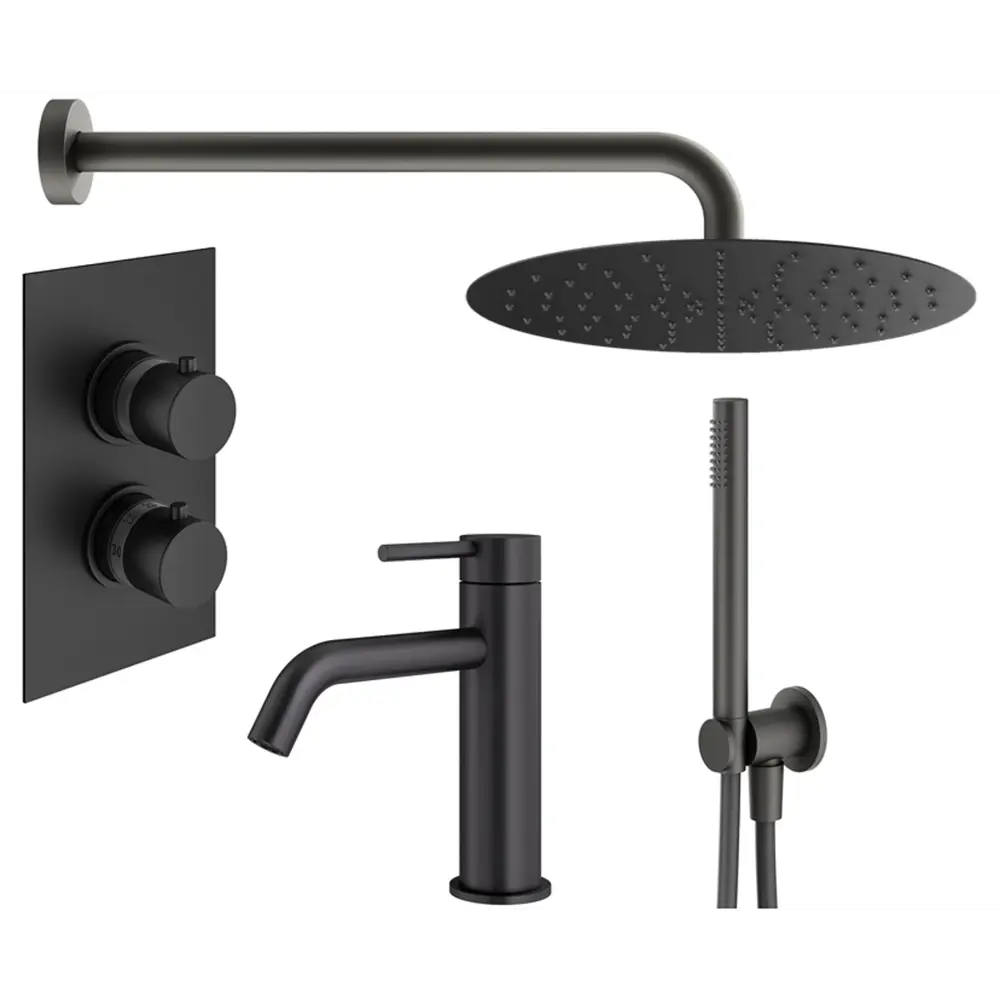Фото Комплект смесителей для душа Plumberia Selection KITXOT18QNO53, Черный матовый Фото Комплект смесителей для душа Plumberia Selection KITXOT18QNO53, Черный матовый