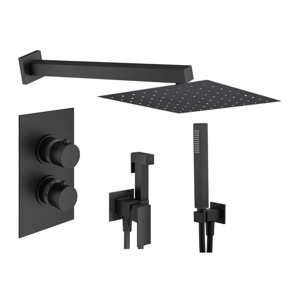 Фото Комплект смесителей для душа Plumberia Selection KITZTGT18QNO, Черный матовый Фото Комплект смесителей для душа Plumberia Selection KITZTGT18QNO, Черный матовый