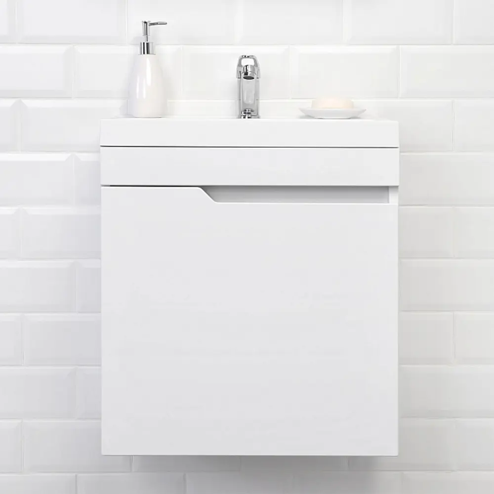 Фото 6 Комплект тумба Итана Alexa 50 493x343x570 подвесная с раковиной Clarissa 50 левый белый глянец CS00080610