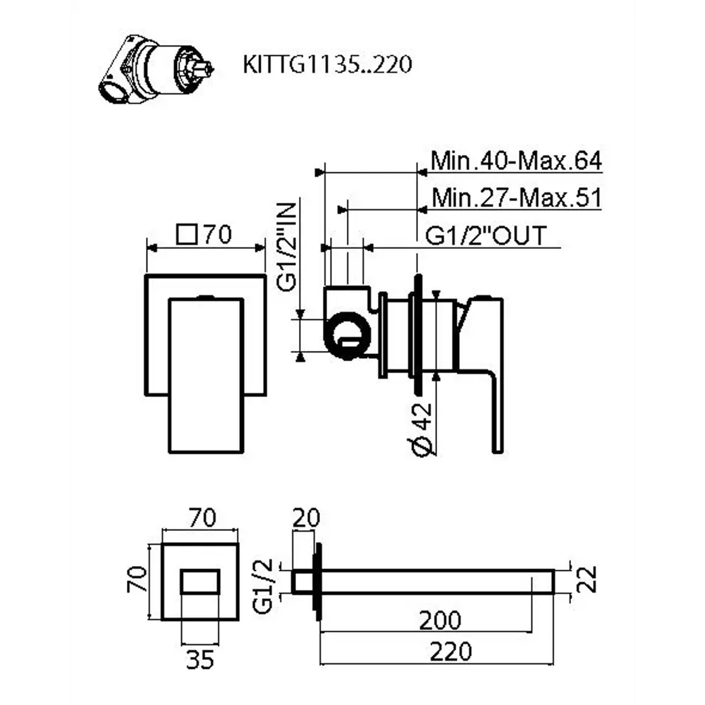 Фото 2 Комплект встраиваемого смесителя для раковины Plumberia Selection TAG KITTG1135NO220, Черный матовый Фото 2 Комплект встраиваемого смесителя для раковины Plumberia Selection TAG KITTG1135NO220, Черный матовый