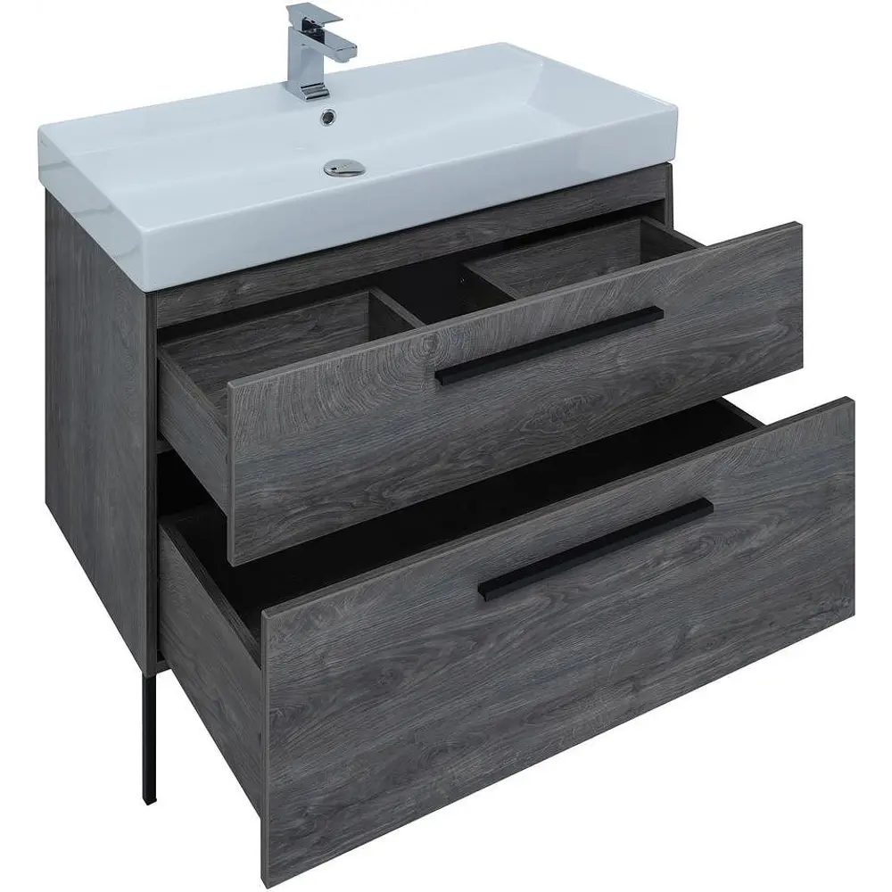 Фото 10 Тумба под раковину Aquanet Nova 00243658 98.40см подвесная цвет дуб рошелье