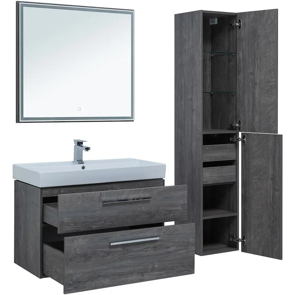 Фото 5 Тумба под раковину Aquanet Nova 00243658 98.40см подвесная цвет дуб рошелье